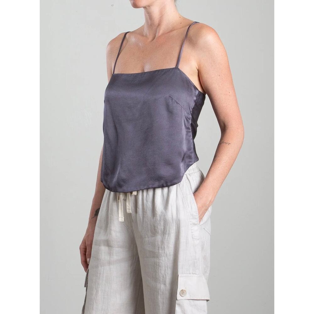 PHARAOH COLLECTION Georgia Top Women Medium Gray Vintage Satin Tie Back Tank NEW